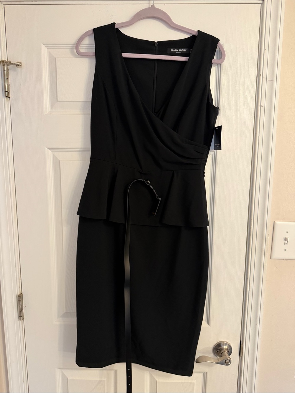 Ellen Tracy Black Sleeveless Peplum Sheath Jumpsuit